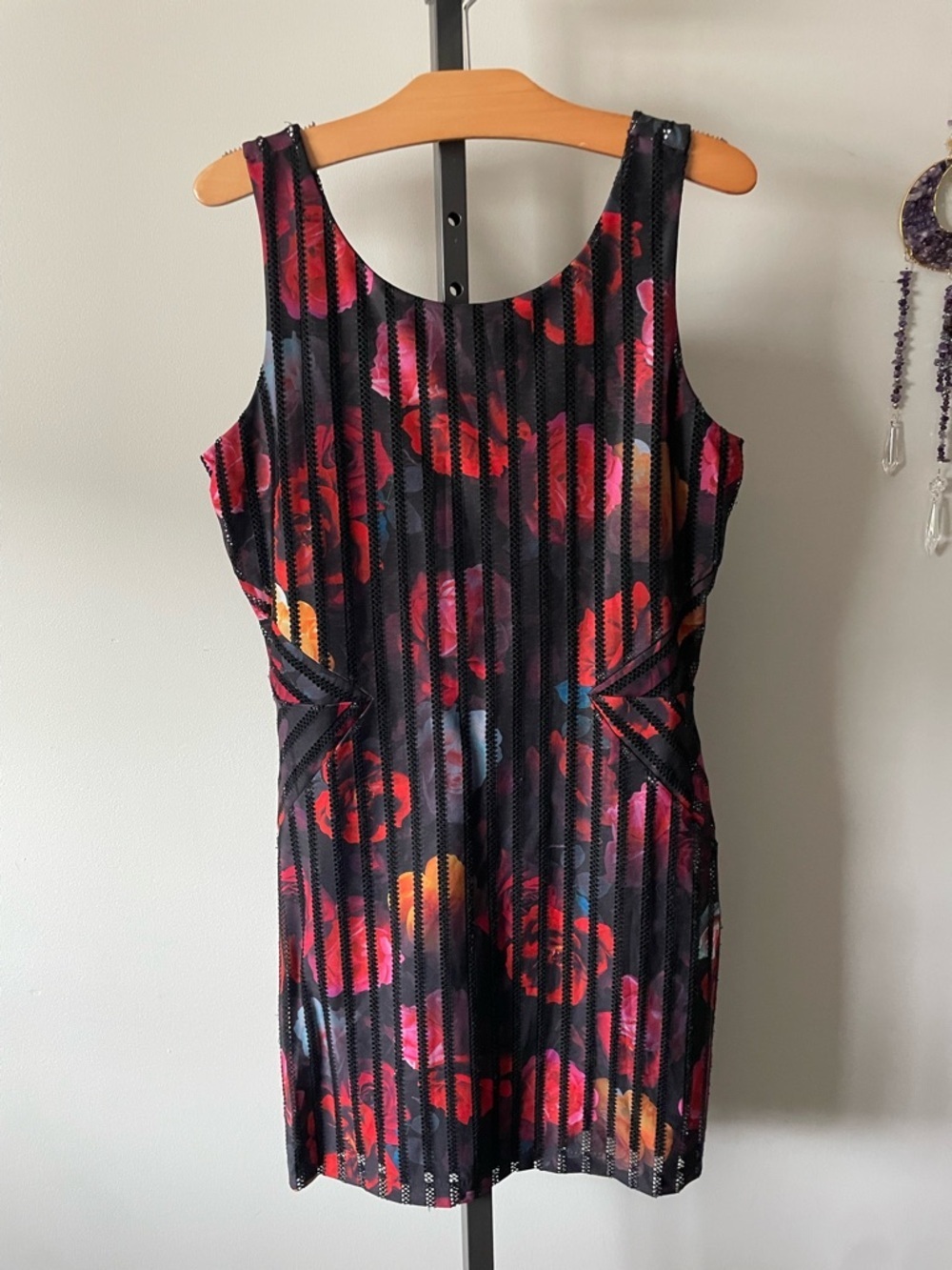 Guess Floral Crochet Ladder Bodycon Dress Sheath Romantic Goth Size XL